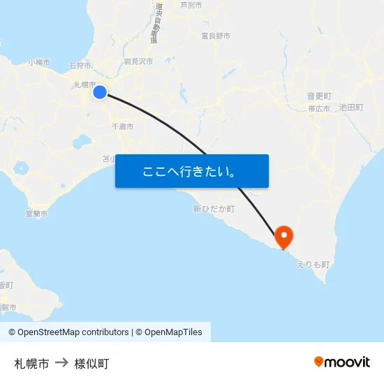 札幌市 to 様似町 map