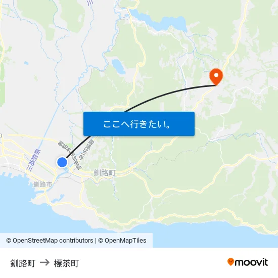 釧路町 to 標茶町 map