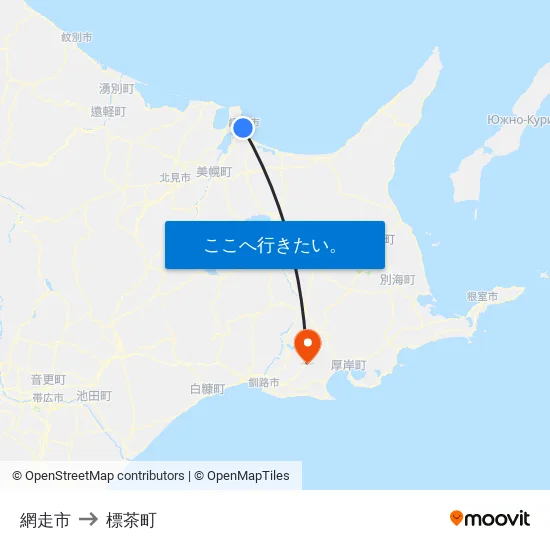 網走市 to 標茶町 map