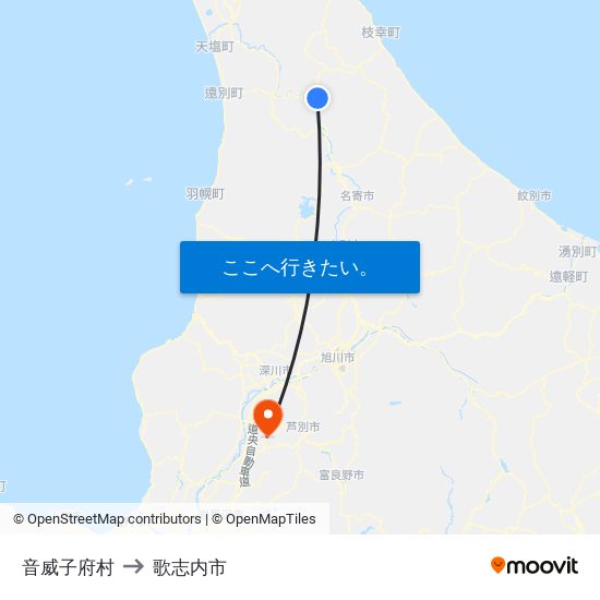 音威子府村 to 歌志内市 map