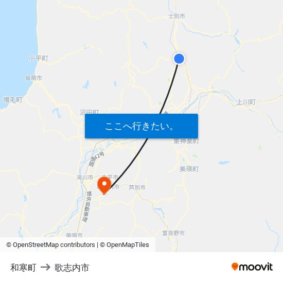 和寒町 to 歌志内市 map