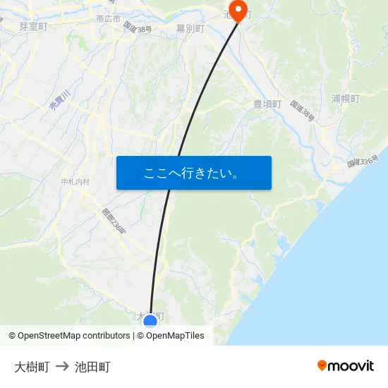 大樹町 to 池田町 map