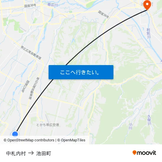 中札内村 to 池田町 map