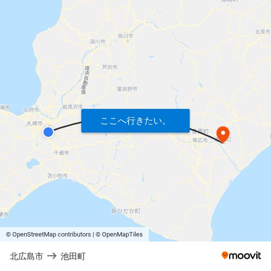 北広島市 to 池田町 map