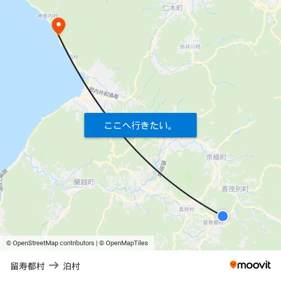 留寿都村 to 泊村 map