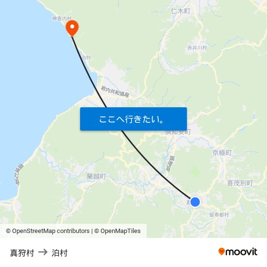 真狩村 to 泊村 map