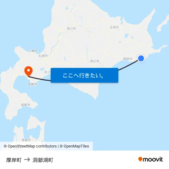 厚岸町 to 洞爺湖町 map