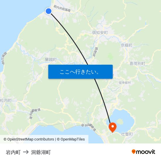 岩内町 to 洞爺湖町 map