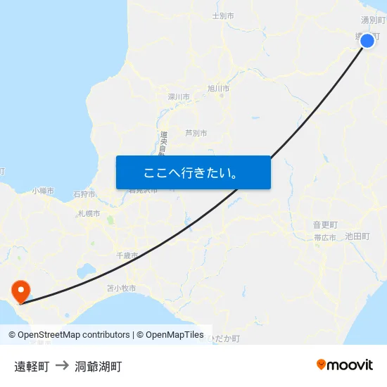 遠軽町 to 洞爺湖町 map