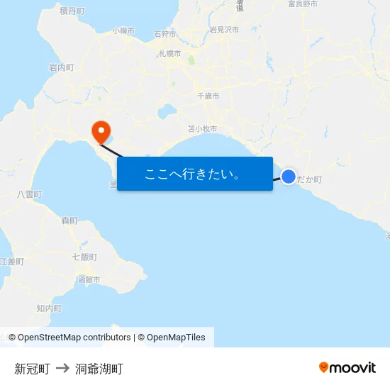 新冠町 to 洞爺湖町 map