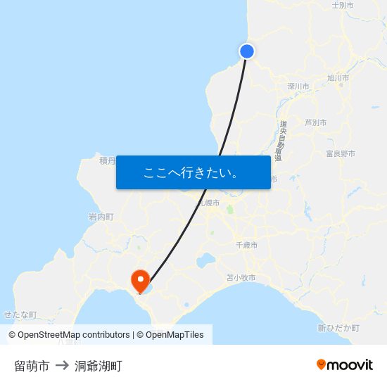 留萌市 to 洞爺湖町 map