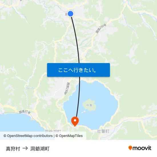 真狩村 to 洞爺湖町 map