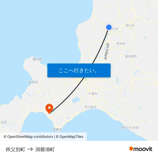 秩父別町 to 洞爺湖町 map
