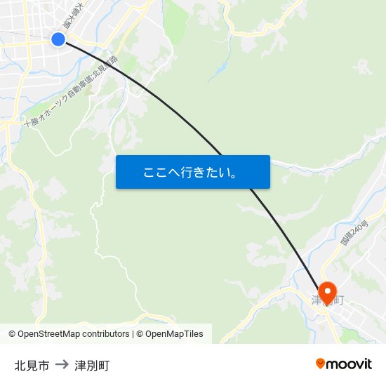 北見市 to 津別町 map