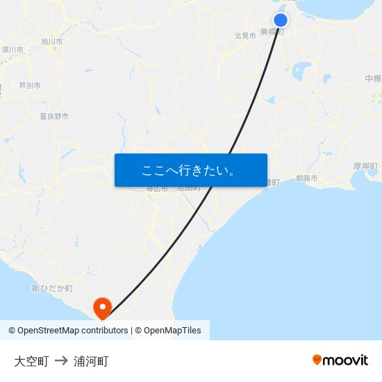 大空町 to 浦河町 map