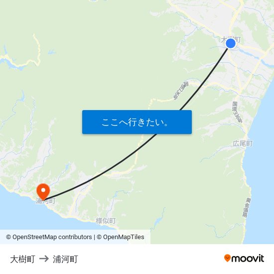 大樹町 to 浦河町 map