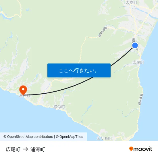 広尾町 to 浦河町 map