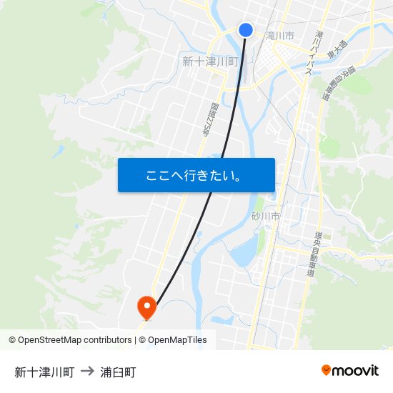 新十津川町 to 浦臼町 map