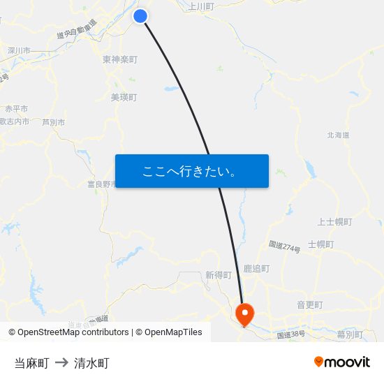 当麻町 to 清水町 map