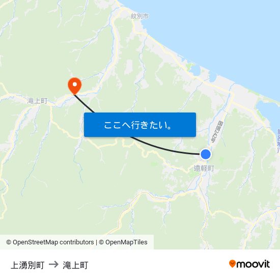 上湧別町 to 滝上町 map