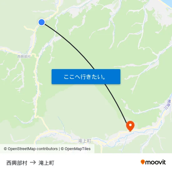 西興部村 to 滝上町 map