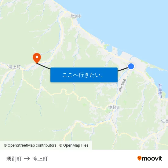 湧別町 to 滝上町 map