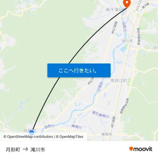 月形町 to 滝川市 map