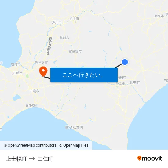 上士幌町 to 由仁町 map