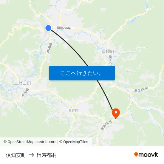 倶知安町 to 留寿都村 map