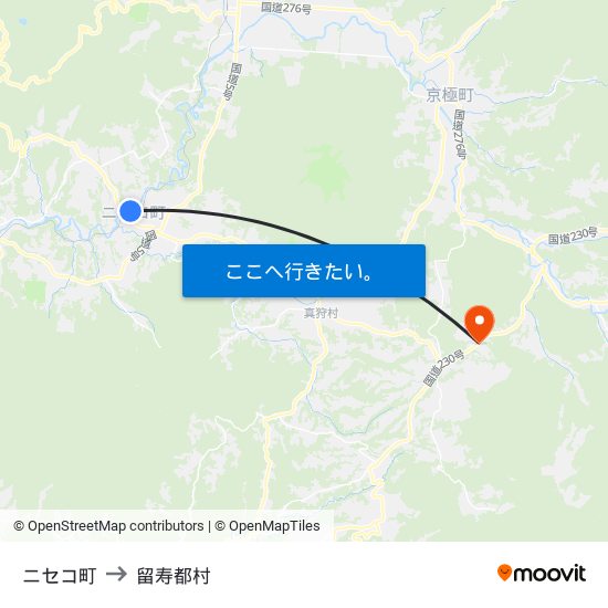 ニセコ町 to 留寿都村 map