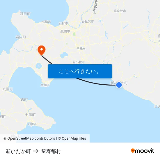 新ひだか町 to 留寿都村 map
