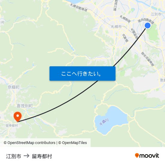 江別市 to 江別市 map
