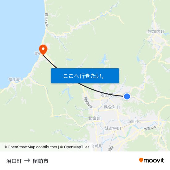 沼田町 to 留萌市 map