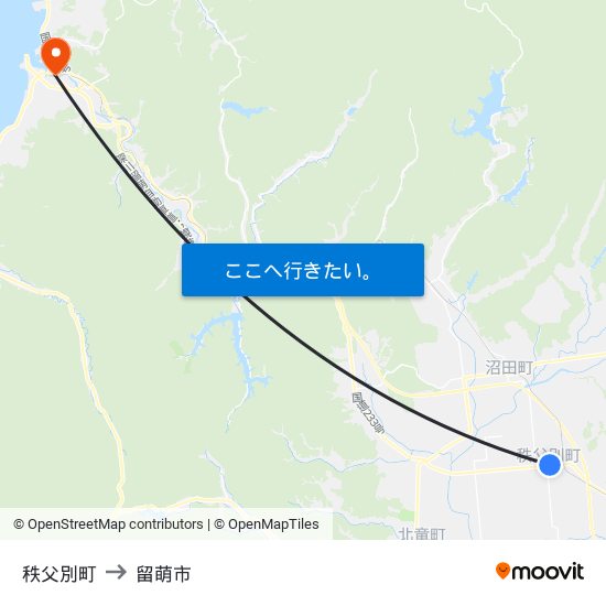 秩父別町 to 留萌市 map