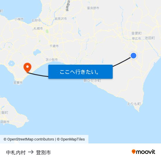 中札内村 to 登別市 map