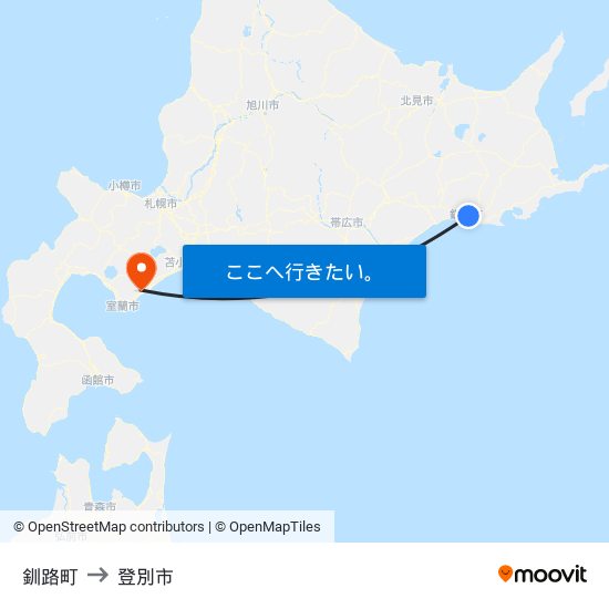 釧路町 to 登別市 map