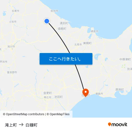 滝上町 to 白糠町 map