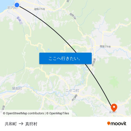 共和町 to 真狩村 map