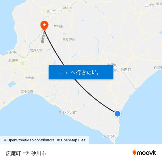 広尾町 to 砂川市 map