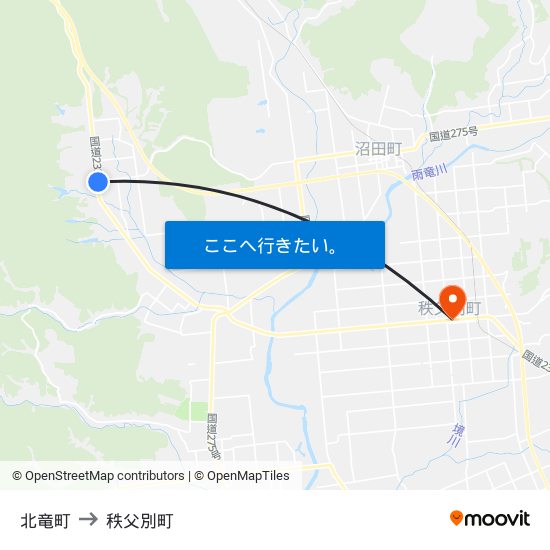 北竜町 to 秩父別町 map