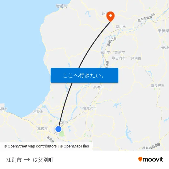 江別市 to 秩父別町 map