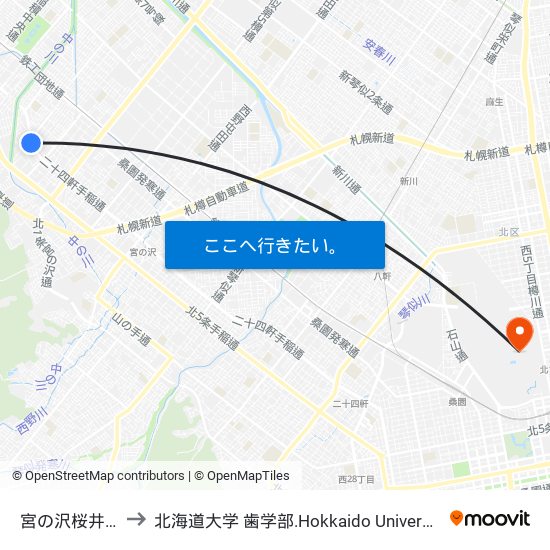 宮の沢桜井通 to 北海道大学 歯学部.Hokkaido Universitу map