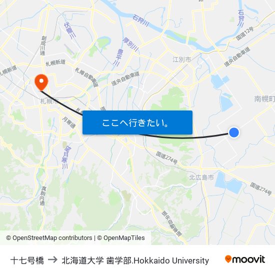 十七号橋 to 北海道大学 歯学部.Hokkaido Universitу map