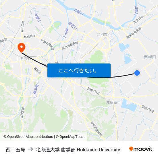 西十五号 to 北海道大学 歯学部.Hokkaido Universitу map