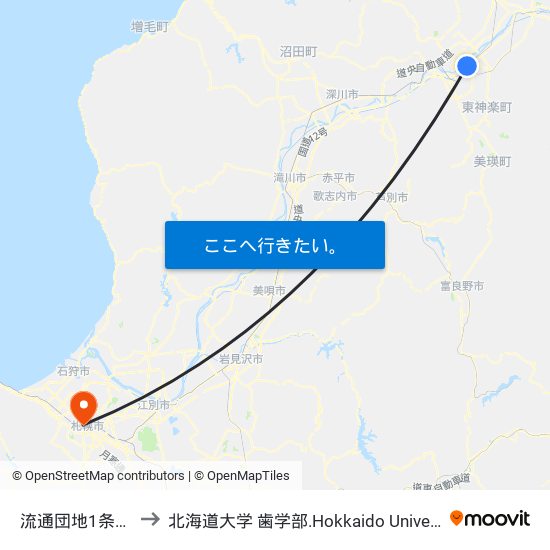 流通団地1条1仲 to 北海道大学 歯学部.Hokkaido Universitу map