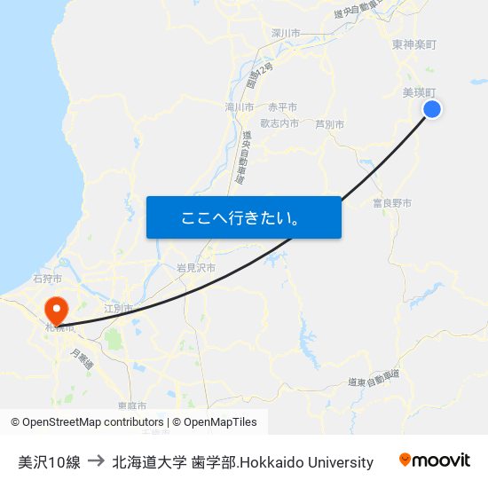 美沢10線 to 北海道大学 歯学部.Hokkaido Universitу map