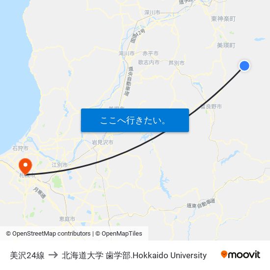 美沢24線 to 北海道大学 歯学部.Hokkaido Universitу map