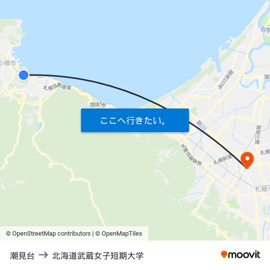 潮見台 to 北海道武蔵女子短期大学 map