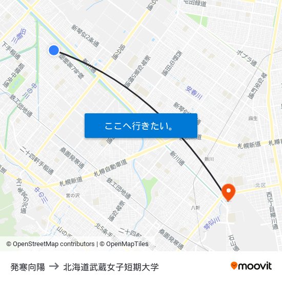 発寒向陽 to 北海道武蔵女子短期大学 map