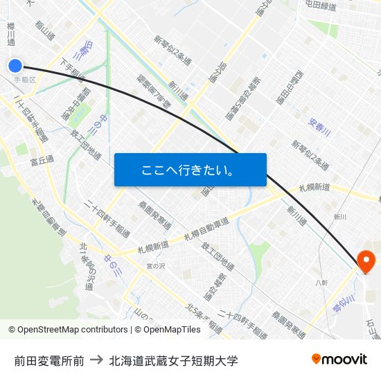 前田変電所前 to 北海道武蔵女子短期大学 map